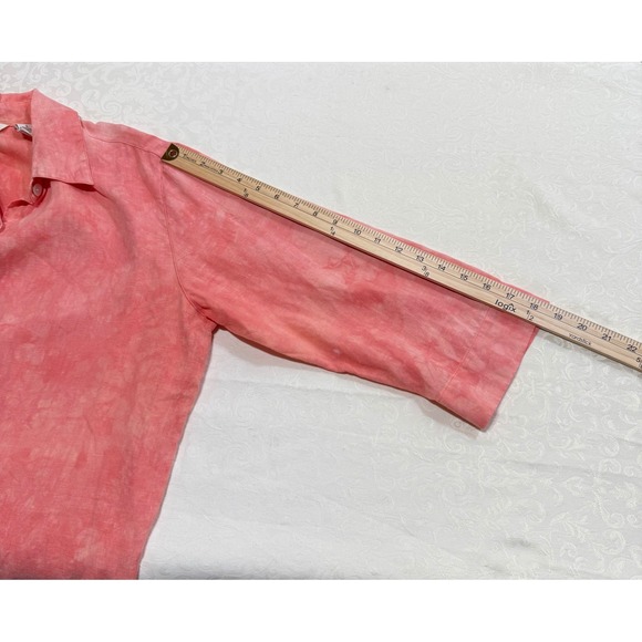 French Laundry Women's‎ Linen Blend Tie Dye Button Front Blouse Coral Size L - Picture 5 of 10